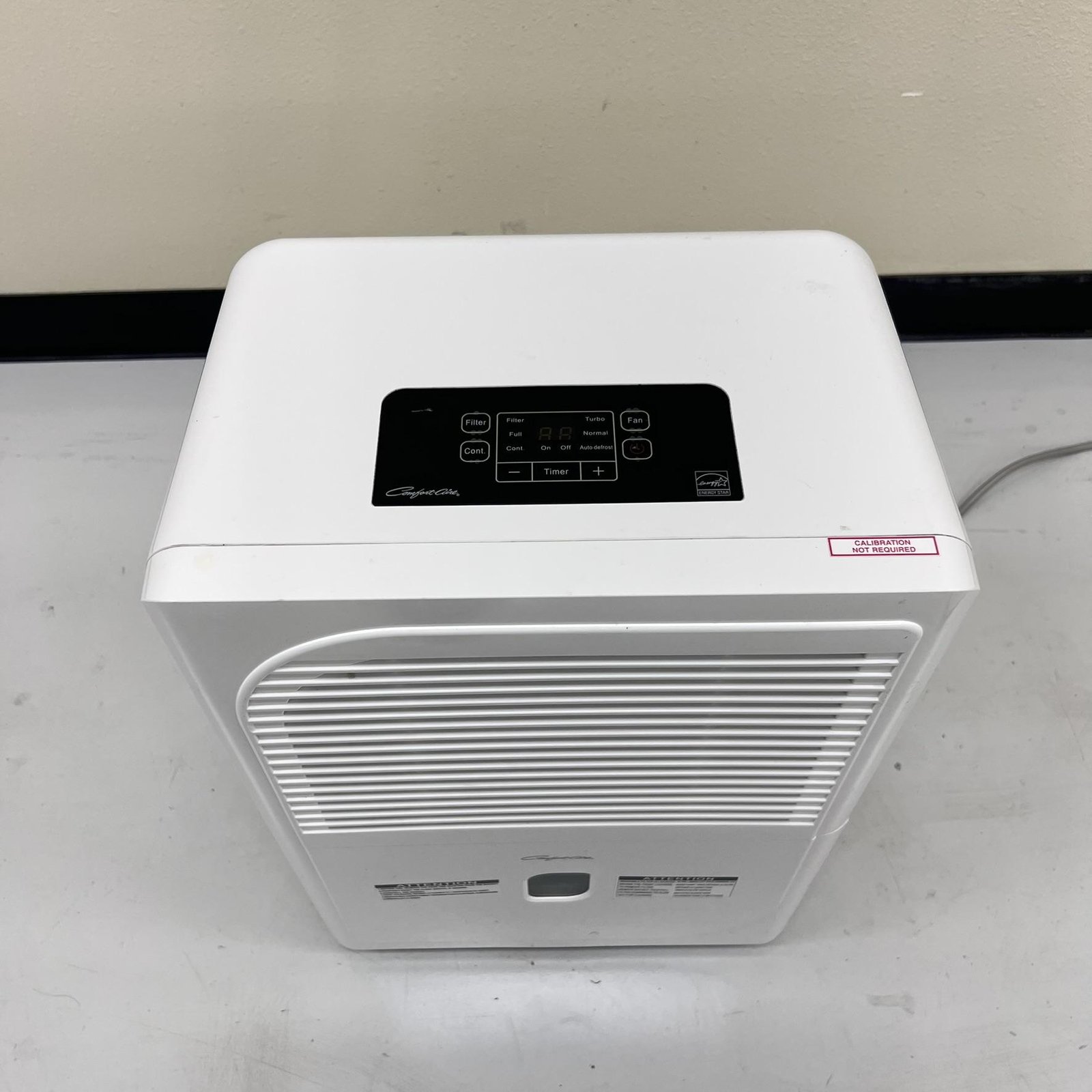Comfort-Aire BHD-701-H dehumidifier top view